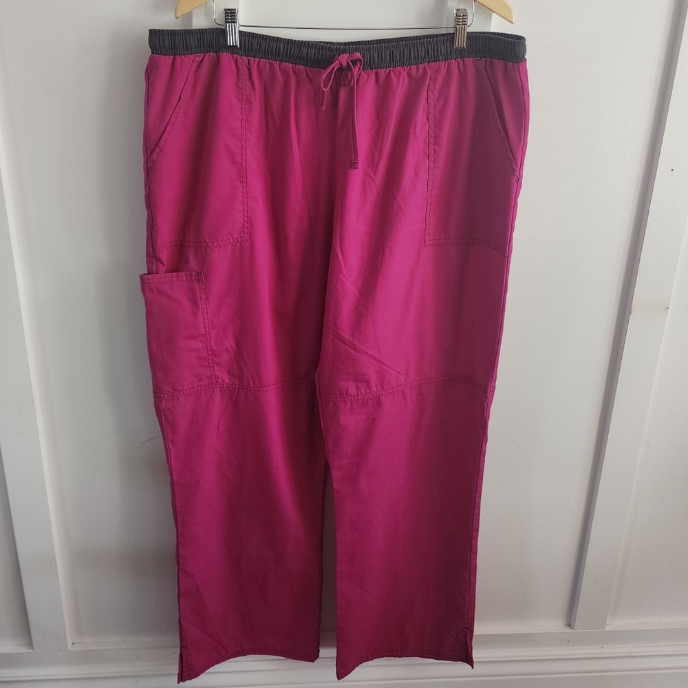 Pink scrub cargo pants/ medical uniform, flare legs, size 1X